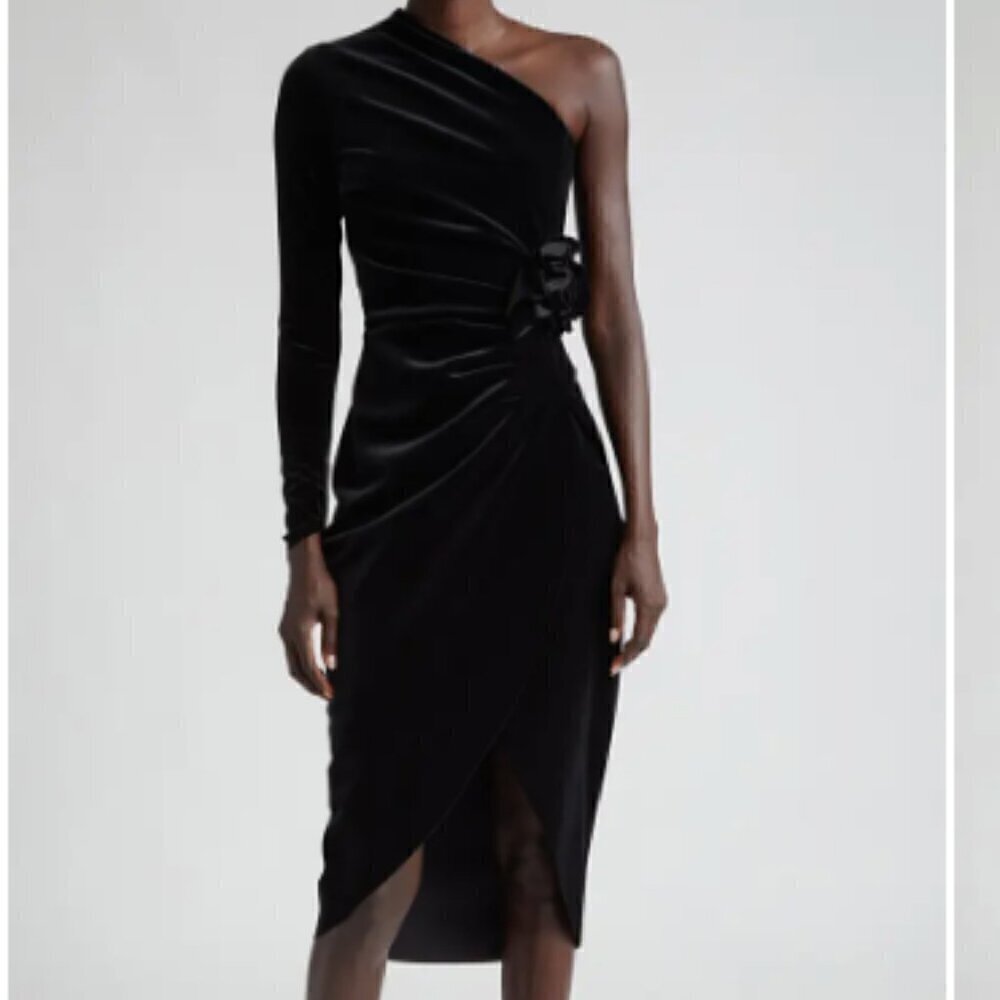 Chiara Boni La Petite Robe Agapios Velvet One Shoulder Dress